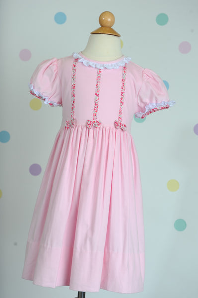 Bow Dress in Pink Corduroy w/ Red Liberty