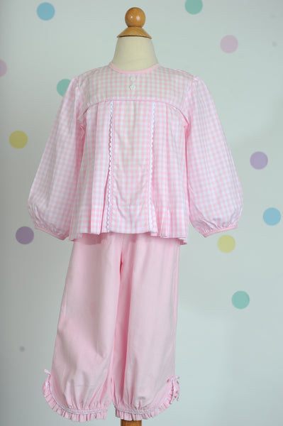 Girl Bubble Pant in Pink Cord w/ Pastel Pink Gingham