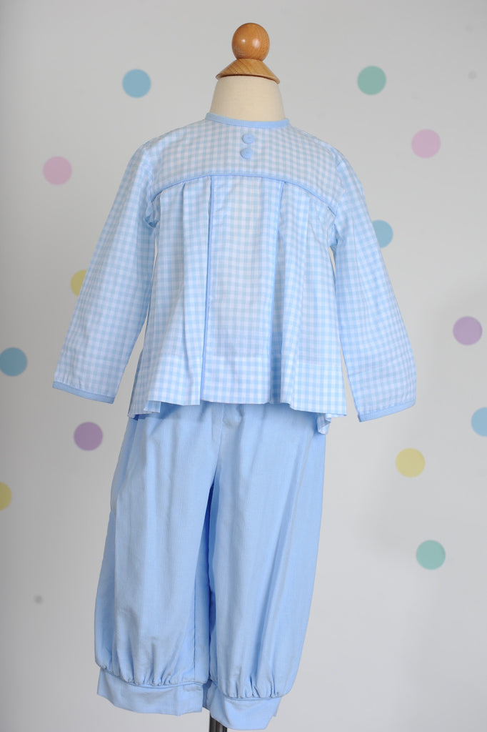 Boy Swing Top in Pastel Blue Gingham w/ Blue Corduroy