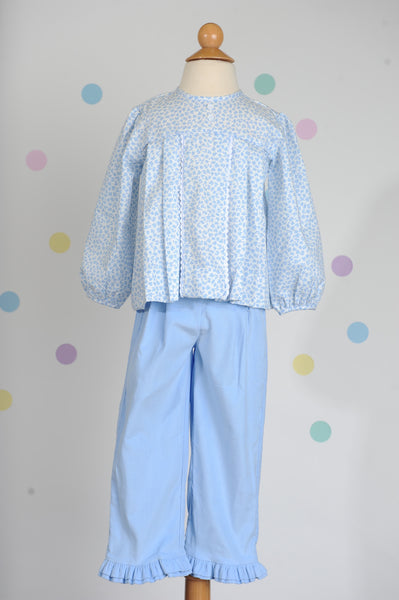 Girl Ruffle Pants in Blue Corduroy ALL