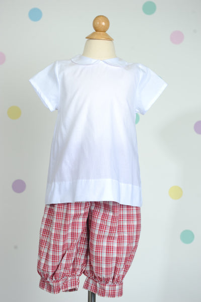 Boy Blanket Stitch Shortsleeve in 100% White Cotton w/ White Stitching