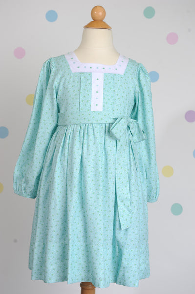 Square Neck Dress in Green/Blue Floral