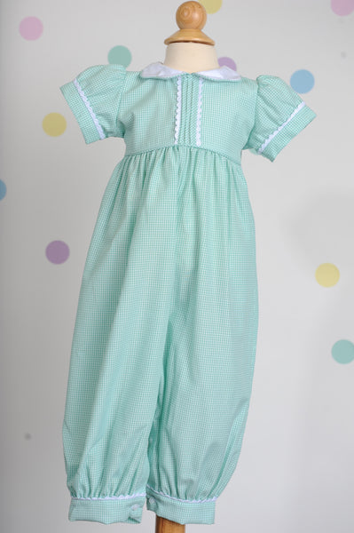 Girl Long Bubble in Pastel Seafoam Gingham