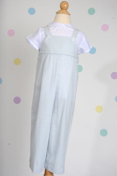 Boy Overall in Blue Houndstooth