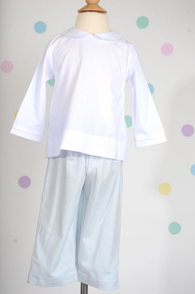 Boy Blanket Stitch Longsleeve in 100% White Cotton w/ White Stitching