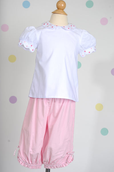 Girl Basic Peter Pan Collar in 100% White Cotton w/ Pink Dots