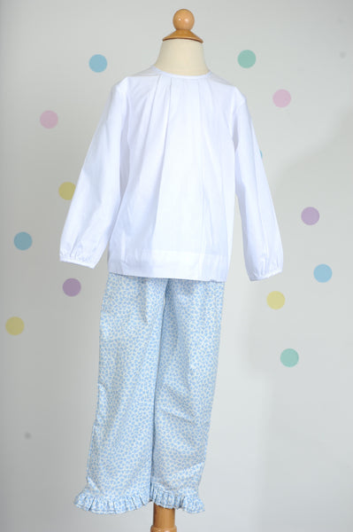 Girl Pleated Blouse in 100% White Cotton