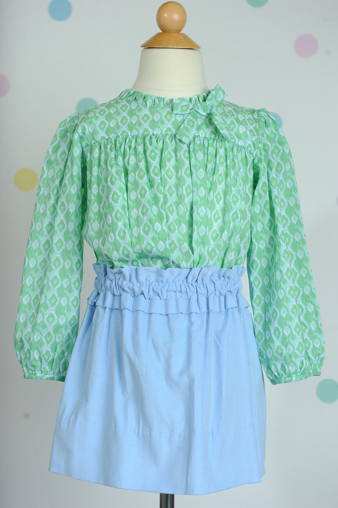 Basic Ruffle Skirt in Blue Corduroy