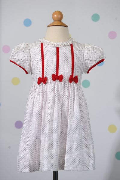 Bow Dress in Red Bitty Dot