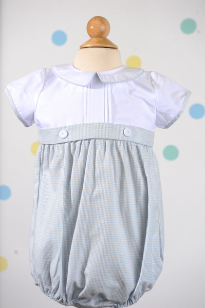 Boy Short Bubble in 100% White w/ Blue Houndstooth Bloomer